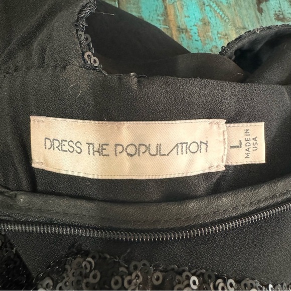 Dress The Population Delani Long Formal Maxi Dress Large Black Sequin Flowy - Picture 13 of 13